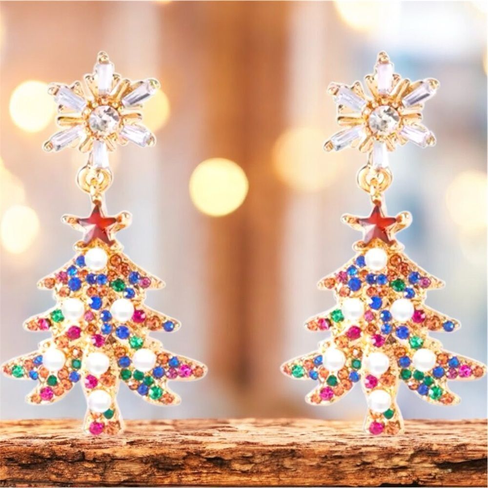 Festive Multicolor Christmas Tree Earrings